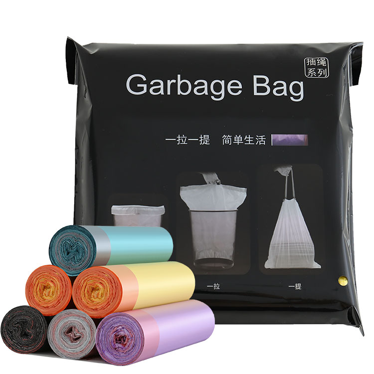 家用抽绳垃圾袋加厚彩色黑色手提塑料袋自动收口厨房大号垃圾袋